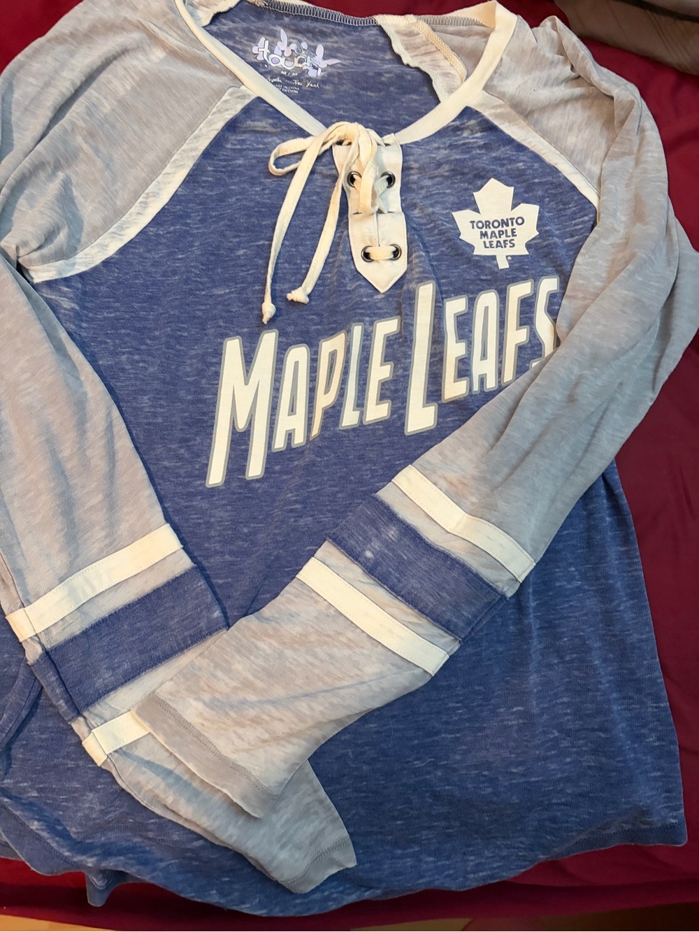 Girls' Blue Lace-Up Raglan Top